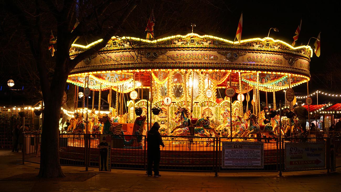 Christmas Market at Southbank with carousel in London