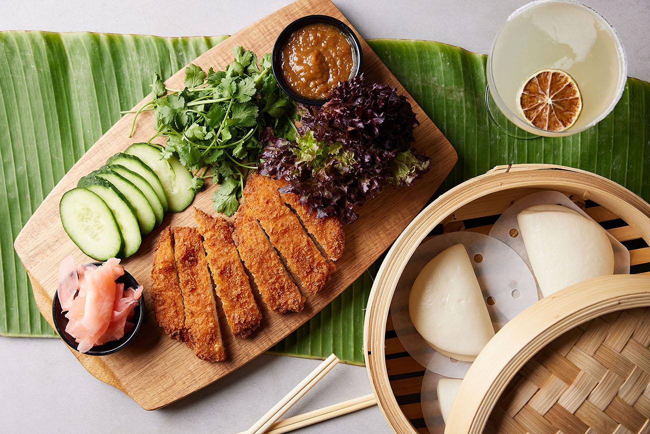 A delicious plat of food, chicken katsu Curry Sharing Bao Buns 